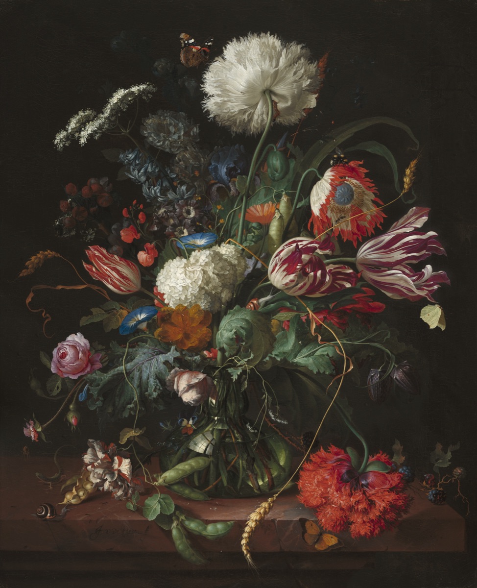 Vase of Flowers by Jan Davidsz de Heem, with flowers, fruit, and insects